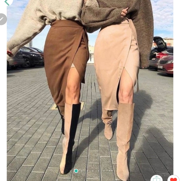 NEW...High Waist Midi Suede Wrap Skirt - Picture 2 of 8